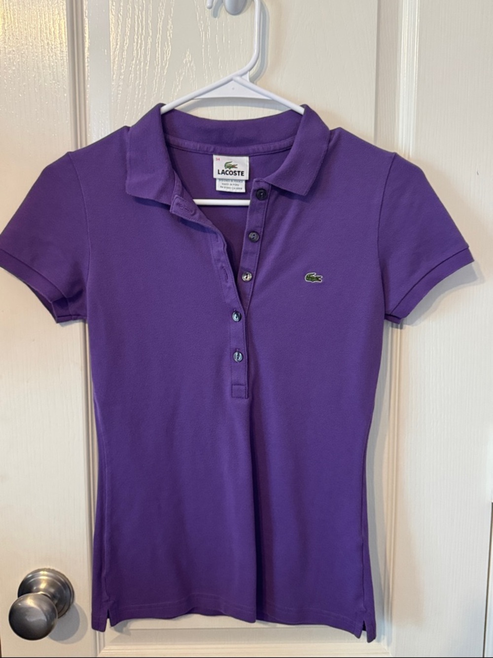 Lacoste Purple Button-Down Polo with Green Crocodile Logo